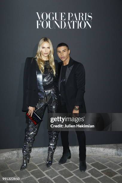 Olivier Rousteing and Natasha Poly attend Vogue Foundation Dinner Photocall as part of Paris Fashion Week - Haute Couture Fall/Winter 2018-2019 at...