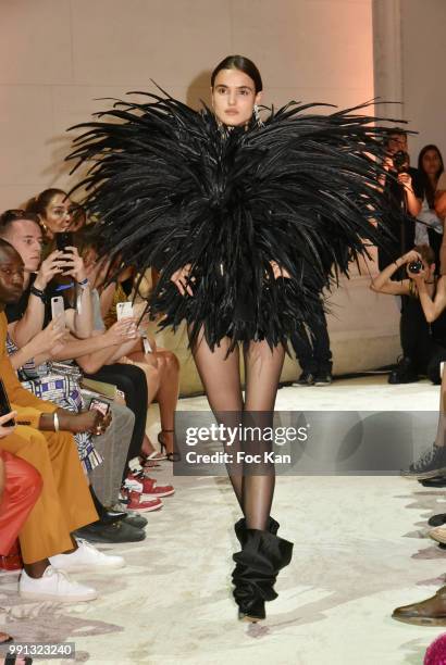 Model walks the runway during the Alexandre Vauthier Haute Couture Fall Winter 2018/2019 show as part of Paris Fashion Week on July 3, 2018 in Paris,...