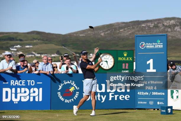 Rafa Cabrera-Bello of Spain in action during the pro am ahead of the Dubai Duty Free Irish Open at Ballyliffin Golf Club on July 4, 2018 in...