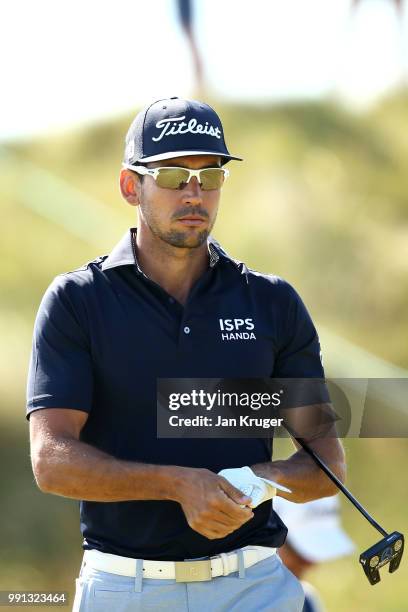 Rafa Cabrera-Bello of Spain looks on during the pro am ahead of the Dubai Duty Free Irish Open at Ballyliffin Golf Club on July 4, 2018 in...