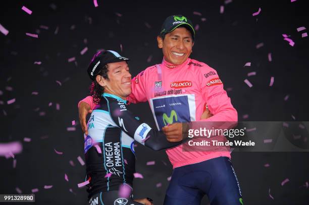 97Th Tour Of Italy 2014, Stage 21 Podium, Quintana Nairo Pink Leader Jersey, Uran Rigoberto / Celebration Joie Vreugde, Gemona Del Friuli - Trieste /...