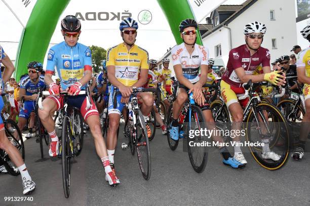 Skoda Tour De Luxembourg 2014/ Stage 3Start/ Michael Morkov Blue Points Jersey/ Jean-Pierre Drucker Yellow Leader Jersey/ Silvio Herklotz White Young...