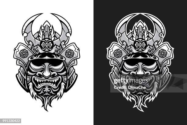 samurai warrior mask - tracery stock illustrations