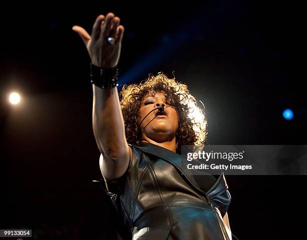 American singer Whitney Houston performs live during a concert at the O2 World on May 12, 2010 in Berlin, Germany. The concert is part of the 2010...