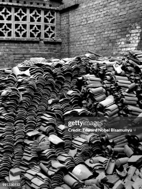 a pile of roof tiles, taiyuan (i) - chinese garden stock pictures, royalty-free photos & images