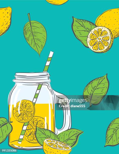 hand drawn lemons pattern - empty jar stock illustrations