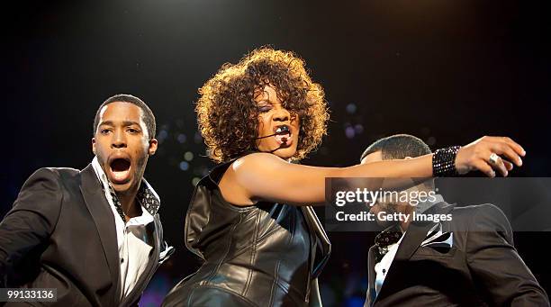 American singer Whitney Houston performs live during a concert at the O2 World on May 12, 2010 in Berlin, Germany. The concert is part of the 2010...