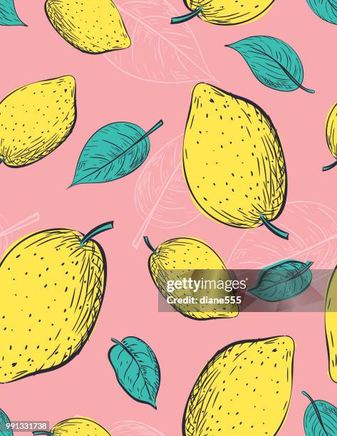 hand drawn lemons pattern - lemon pattern stock illustrations
