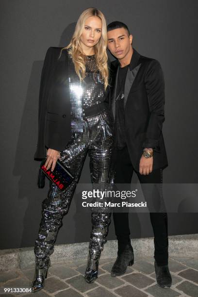 Model Natasha Poly and Olivier Rousteing attend the Vogue Foundation Dinner Photocall as part of Paris Fashion Week - Haute Couture Fall/Winter...