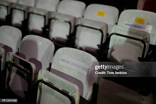 Empty away directors seats during the AFC Wimbledon v MK Dons League One match at Cherry Red Records Stadium on September 22nd 2017 in Kingston