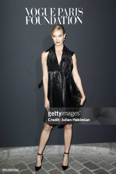 Karlie Kloss attends Vogue Foundation Dinner Photocall as part of Paris Fashion Week - Haute Couture Fall/Winter 2018-2019 at Musee Galliera on July...