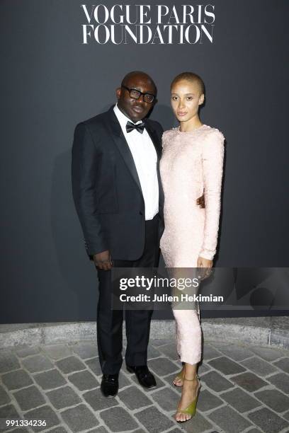 Edward Enninful and Adwoa Aboah attend Vogue Foundation Dinner Photocall as part of Paris Fashion Week - Haute Couture Fall/Winter 2018-2019 at Musee...