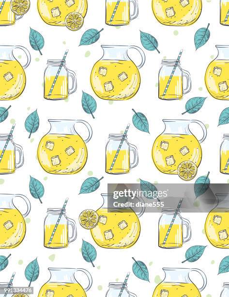 stockillustraties, clipart, cartoons en iconen met hand getekende citroenen patroon - herhaalpatroon in tegels