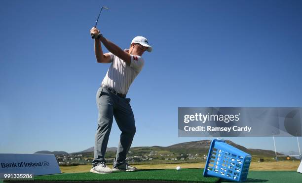 Donegal , Ireland - 4 July 2018; Paul Dunne of Ireland during a GAA Target Challenge at the Irish Open Golf Championship at Ballyliffin Golf Club in...