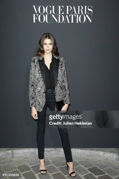 Kaia Gerber attends Vogue Foundation Dinner Photocall as part of Paris Fashion Week - Haute Couture Fall/Winter 2018-2019 at Musee Galliera on July...