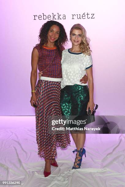 Annabelle Mandeng and Tanja Buelter attend the Rebekka Ruetz show during the Berlin Fashion Week Spring/Summer 2019 at ewerk on July 4, 2018 in...