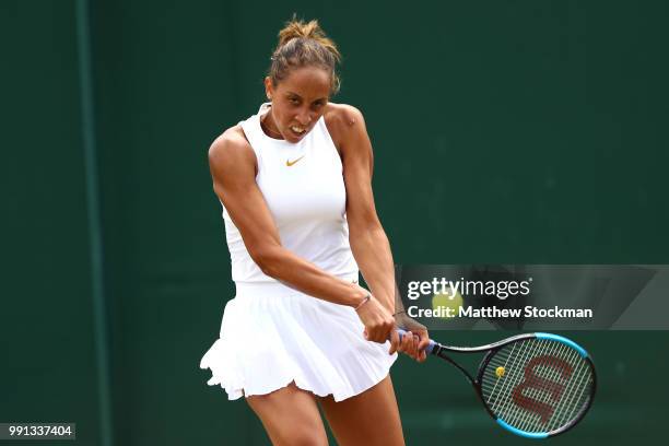 Madison Keys of the United States returns against Luksika Kumkhum of Thailand during their Ladies' Singles second round match on day three of the...