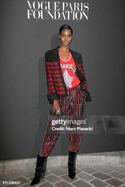 Model Tami Williams attends the Vogue Foundation Dinner Photocall as part of Paris Fashion Week - Haute Couture Fall/Winter 2018-2019 at Musee...