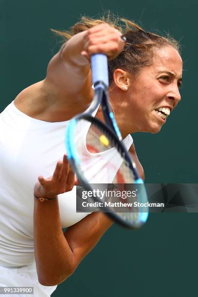 Madison Keys of the United States serves against Luksika Kumkhum of Thailand during their Ladies' Singles second round match on day three of the...