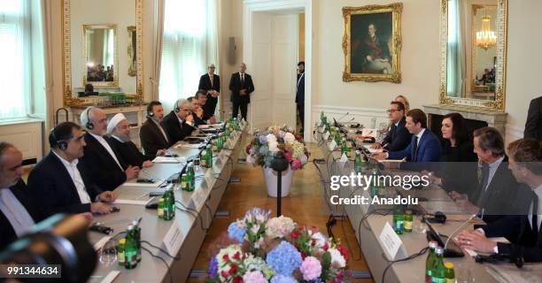 President of Iran Hassan Rouhani meets Austrian Prime Minister Sebastian Kurz at the Chancellery in Vienna, Austria on July 4, 2018.