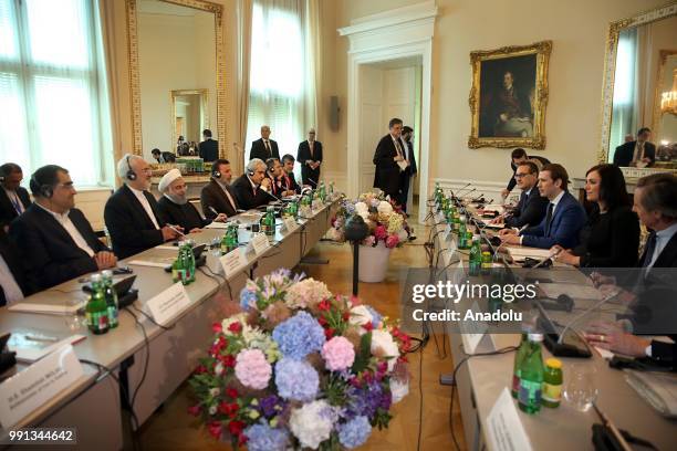 President of Iran Hassan Rouhani meets Austrian Prime Minister Sebastian Kurz at the Chancellery in Vienna, Austria on July 4, 2018.