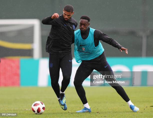 Ruben Loftus-Cheek and Danny Welbeck in action during an England training session on July 4, 2018 in Saint Petersburg, Russia.