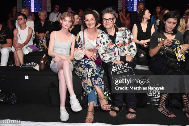 Astrid Rudolph , Rolf Scheider and a guest attends the Rebekka Ruetz show during the Berlin Fashion Week Spring/Summer 2019 at ewerk on July 4, 2018...