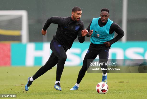 Ruben Loftus-Cheek and Danny Welbeck in action during an England training session on July 4, 2018 in Saint Petersburg, Russia.