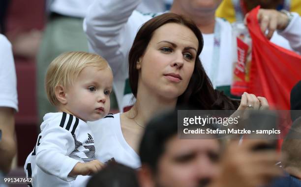 Jessica Farber wife of Toni Kroos of Germany during the 2018 FIFA World Cup Russia group F match between Germany and Mexico at Luzhniki Stadium on...