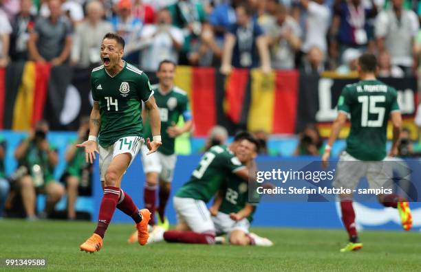 Javier Hernandez of Mexico during the 2018 FIFA World Cup Russia group F match between Germany and Mexico at Luzhniki Stadium on June 17, 2018 in...
