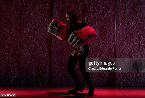 Actor Aitor Luna performs the play 'La vida a palos' at El Canal theatre on July 4, 2018 in Madrid, Spain.