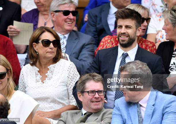 Carole Middleton and Gerard Pique sit in the royal box on day three of the Wimbledon Tennis Championships at the All England Lawn Tennis and Croquet...