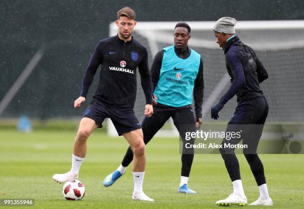 Gary Cahill in action during an England training session on July 4, 2018 in Saint Petersburg, Russia.