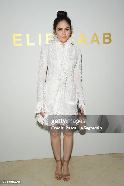 Araya Hargate attends the Elie Saab Haute Couture Fall Winter 2018/2019 show as part of Paris Fashion Week on July 4, 2018 in Paris, France.