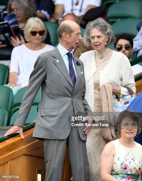 Prince Edward, Duke of Kent and Lady Dunne in the royal box on day three of the Wimbledon Tennis Championships at the All England Lawn Tennis and...