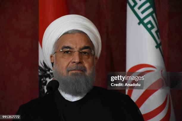 Iranian President Hassan Rouhani holds a press conference with Austrian President Alexander Van der Bellen in Vienna, Austria on February 4, 2018.