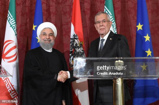 Iranian President Hassan Rouhani holds a press conference with Austrian President Alexander Van der Bellen in Vienna, Austria on February 4, 2018.