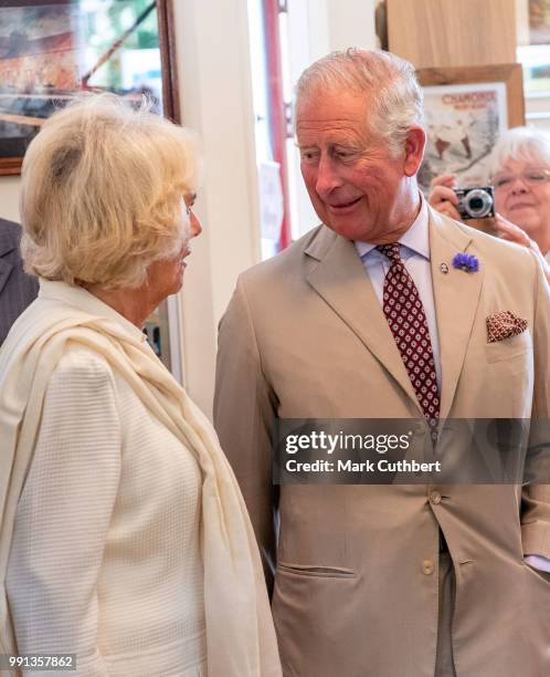 Camilla, Duchess of Cornwall and Prince Charles, Prince of Wales during a visit to Llandovery Train Station on July 4, 2018 in Llandovery, Wales.