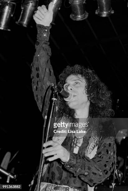 Ronnie James Dio performs on August 11, 1990 in Allentown, Pennsylvania.