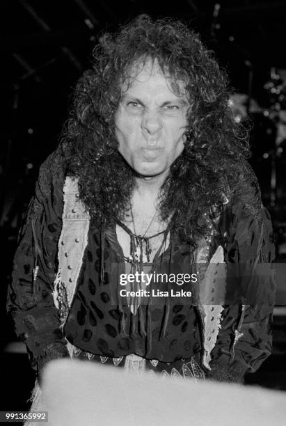 Ronnie James Dio performs on August 11, 1990 in Allentown, Pennsylvania.