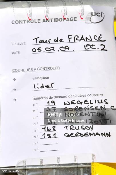 Tour De France 2009, Stage 2Illustration Illustratie, Controle Anti Doping Dopage Anti Dopingcontrole /Monaco - Brignoles / Rit Etape, Tdf, Tim De...
