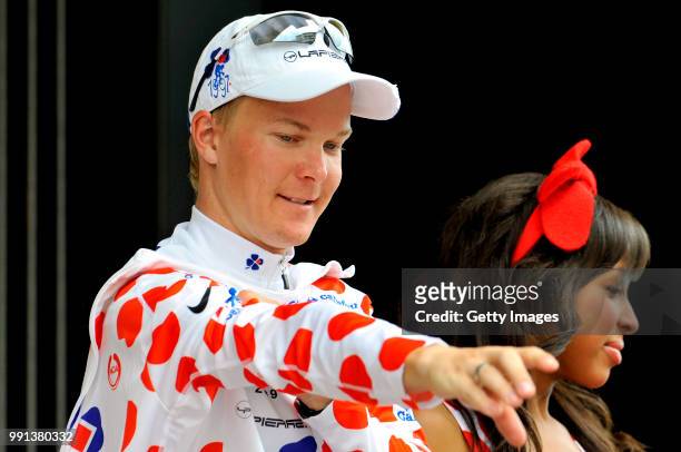 Tour De France 2009, Stage 5Podium, Veikkanen Jussi Mountains Jersey, Celebration Joie Vreugde, Bollekestrui Maillot De Montagne, Le Cap D'Agde -...