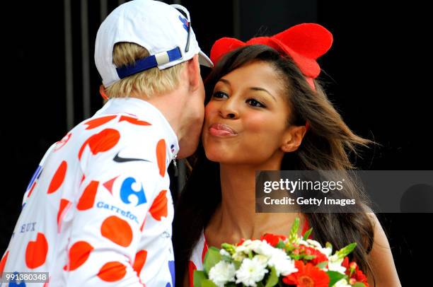 Tour De France 2009, Stage 5Podium, Veikkanen Jussi Mountains Jersey, Podium Miss Hostess, Celebration Joie Vreugde, Bollekestrui Maillot De...