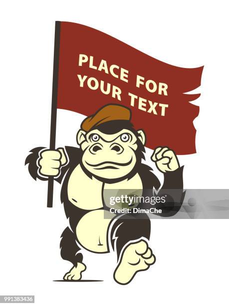 stockillustraties, clipart, cartoons en iconen met gorilla karakter met wuivende vlag - dolche