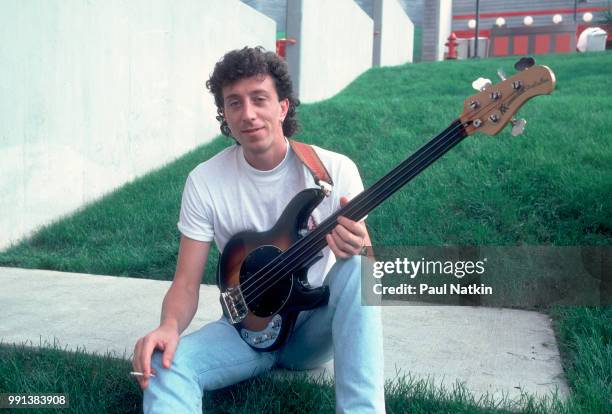 Portrait of Welsh bassist Pino Palladino at the Poplar Creek Music Theater in Hoffman Estates, Illinois, August 27, 1985.