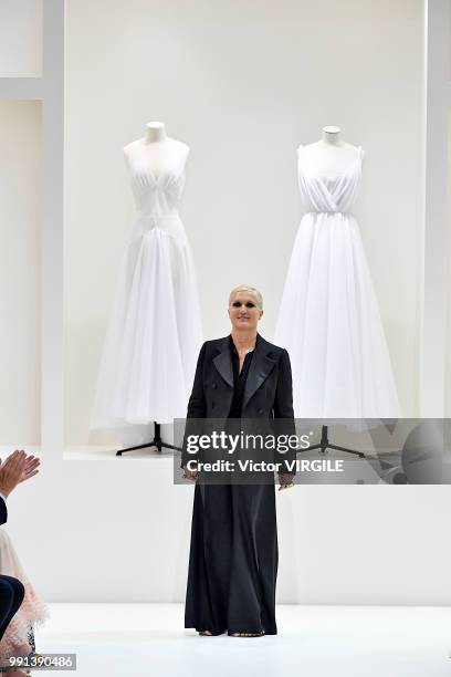 Designer Maria Grazia Chiuri walks the runway during the Christian Dior Haute Couture Fall Winter 2018/2019 fashion show as part of Paris Fashion...