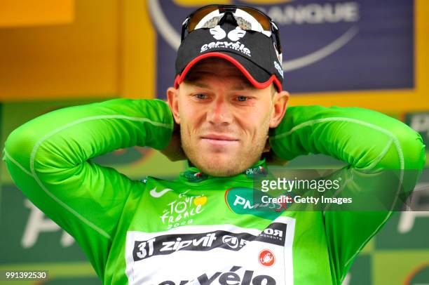 Tour De France 2009, Stage 13Podium, Hushovd Thor Green Jersey/ Celebration Joie Vreugde, Groene Trui, Maillot Vert /Vittel - Colmar , Rit Etape,...