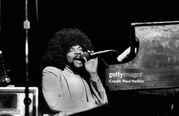 American musician Billy Preston performs on stage at the Ivanhoe Theater in Chicago, Illinois, February 19, 1977.