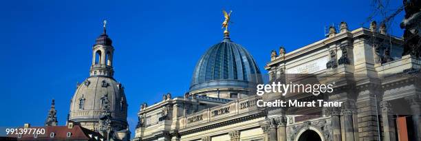 dresden frauenkirche and the fine arts academy - dresden frauenkirche cathedral stock pictures, royalty-free photos & images