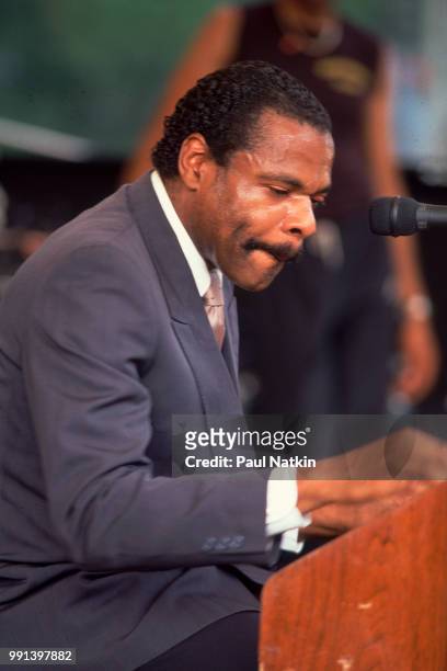 American singer Billy Preston performing on stage during the Chicago Gospel Festival at the Pritzker Pavillion in Chicago, Illinois, June 21, 1987.